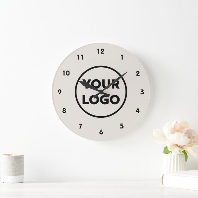Custom Business Logo on Simple Beige Background Large Clock (Home)