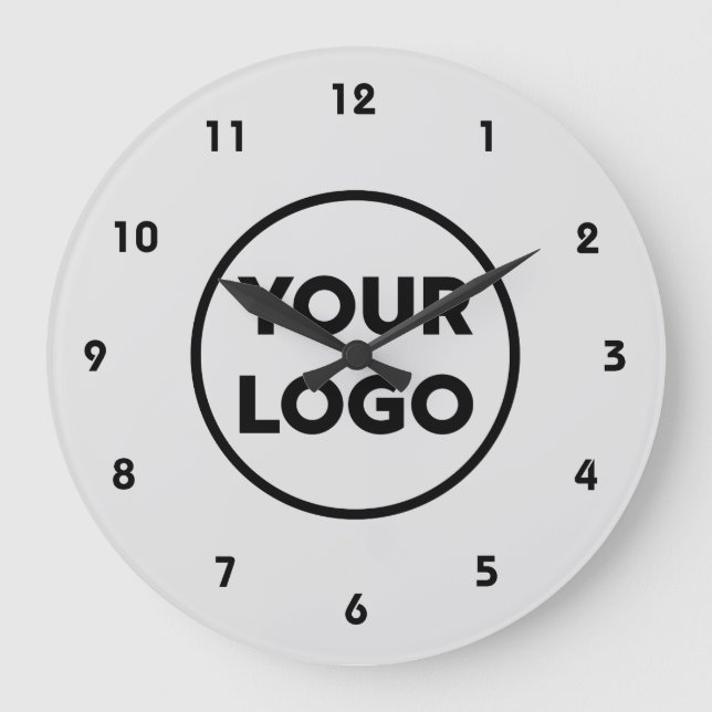 Custom Business Logo on Simple Grey Background Large Clock (Front)