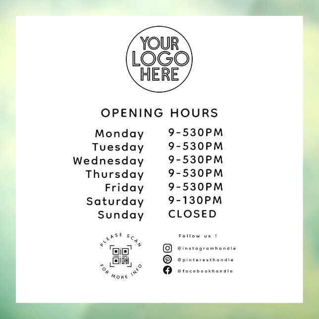 Custom Business Logo Opening Times QR Code | White (Sheet 3)