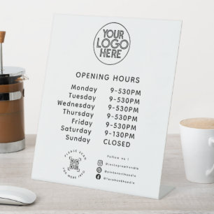 Custom Business Logo Opening Times QR Code   White Pedestal Sign