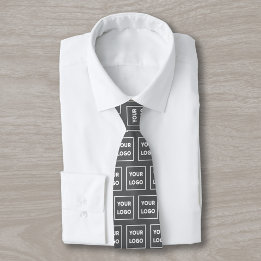 Custom Business Logo Pattern on Dark Grey 2 Sided Tie