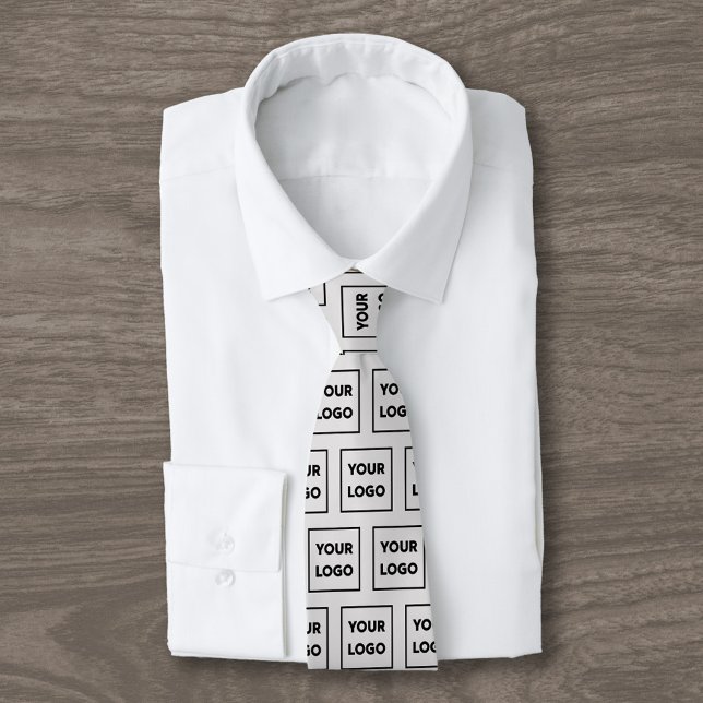 Custom Business Logo Pattern on Grey 2 Sided Tie (Custom Business Logo Pattern on Grey 2 Sided Neck Tie, tied, in situ)