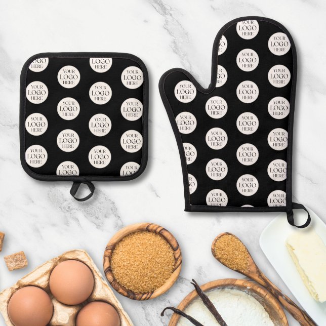 Custom Business Logo Pattern Restaurant Branded Oven Mitt & Pot Holder Set (Creator Uploaded)