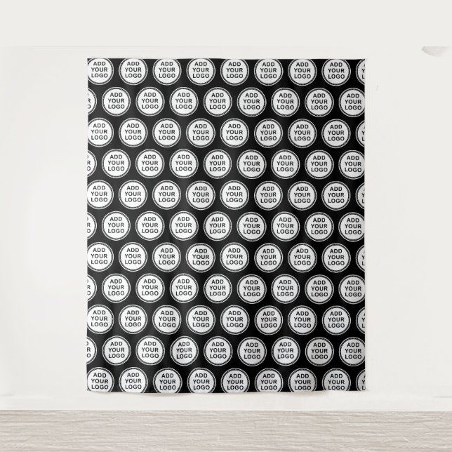 Custom business logo patterned black backdrop tapestry (Front)
