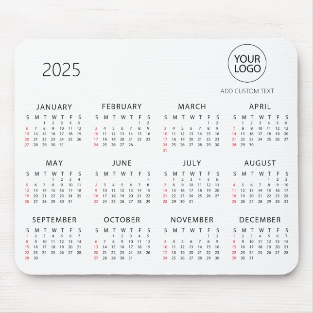Custom Business Logo | Personalised Calendar 2025  Mouse Pad (Front)