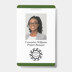 Custom Business Logo & Photo Employee Forest Green ID Badge