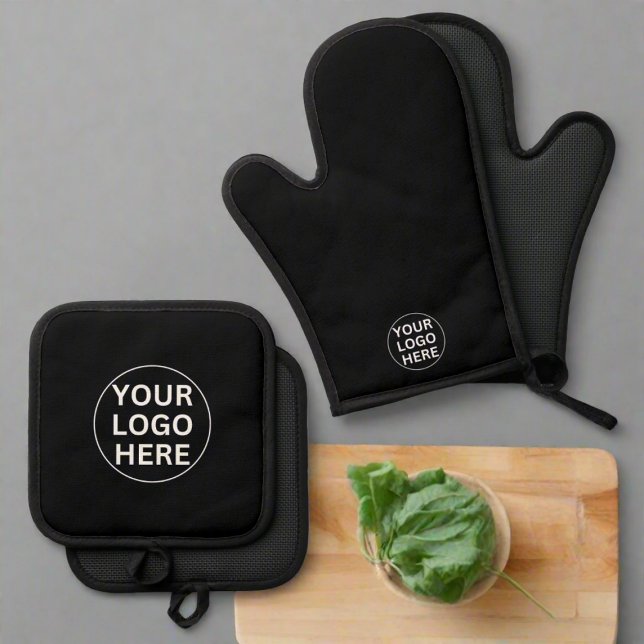 Custom Business Logo Promotional Black & White  Oven Mitt & Pot Holder Set (Creator Uploaded)
