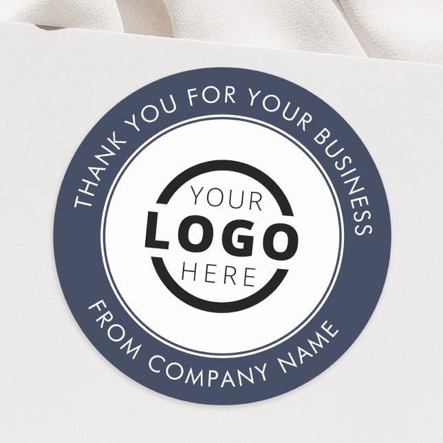 Custom Business Logo Promotional Thank You Blue Classic Round Sticker (Creator Uploaded)