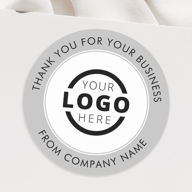 Custom Business Logo Promotional Thank You Grey Classic Round Sticker (Creator Uploaded)
