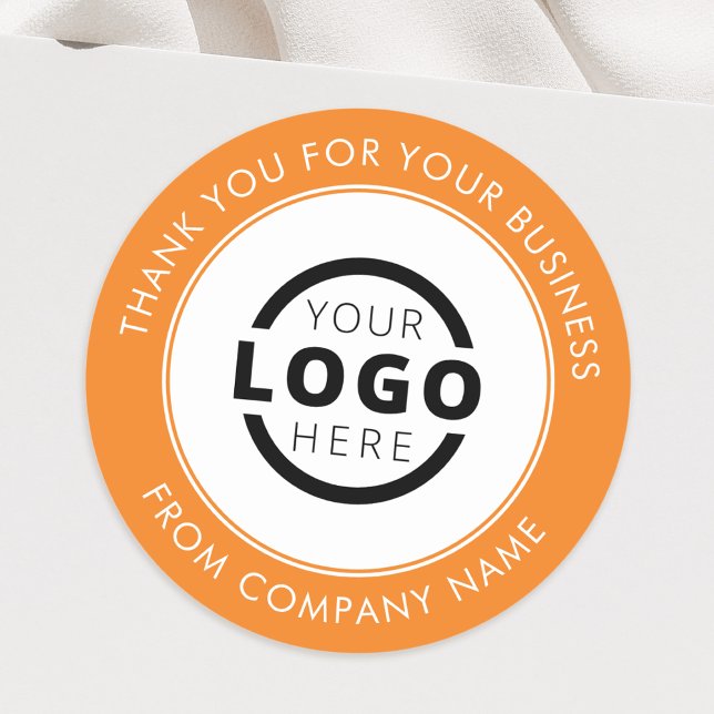 Custom Business Logo Promotional Thank You Orange Classic Round Sticker (Creator Uploaded)