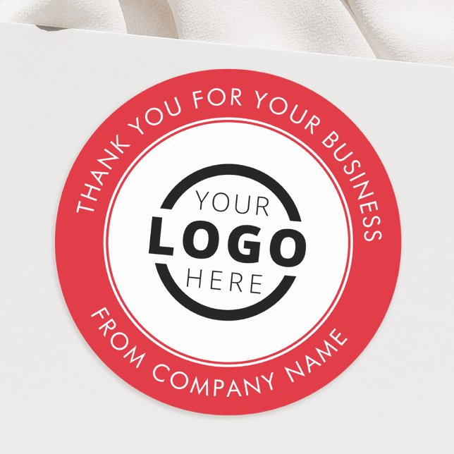 Custom Business Logo Promotional Thank You Red Classic Round Sticker (Creator Uploaded)