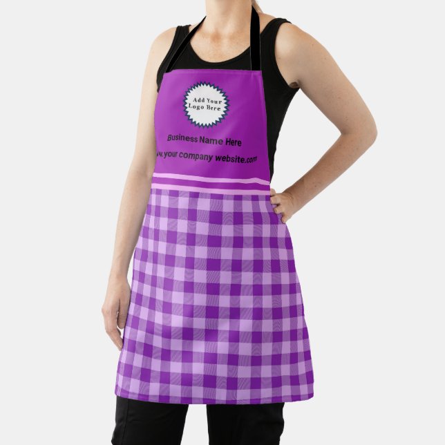 Custom Business Logo Purple Buffalo Check Apron (Insitu)