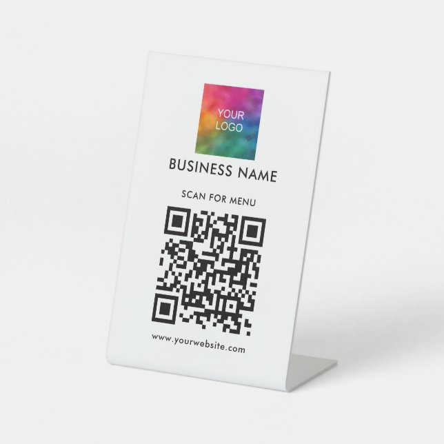 Custom Business Logo QR Code Here Template White Pedestal Sign (Front)