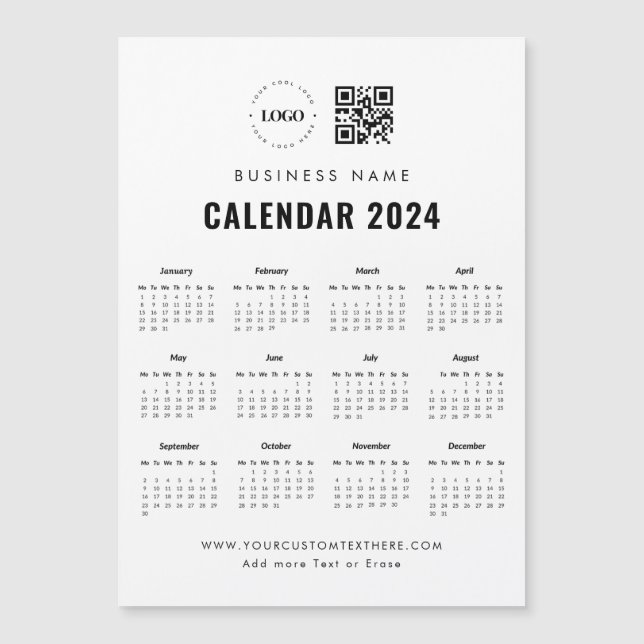 Custom Business Logo QR Code Magnet 2024 Calendar (Front)