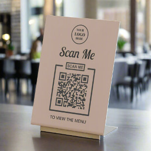 Custom Business Logo QR Code Menu Rustic Neutral Pedestal Sign