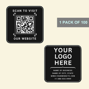 Custom Business Logo & QR Code   Modern Black  Square Business Card