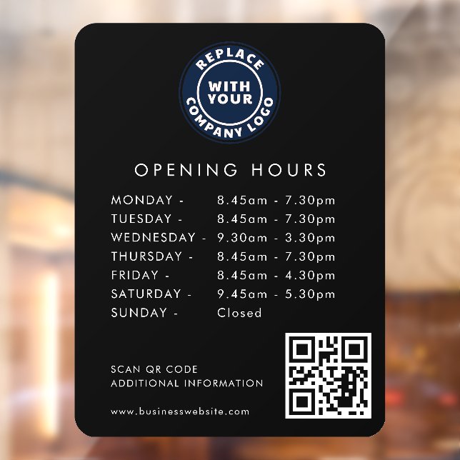 Custom Business Logo QR Code Opening Hours Black (Sheet 2)