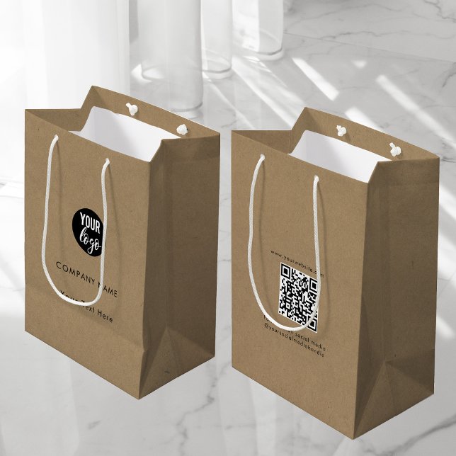Custom Business Logo QR Code Social Media Kraft Medium Gift Bag (Creator Uploaded)