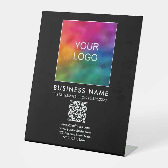 Custom Business Logo QR Code Template Vertical Pedestal Sign (Front)
