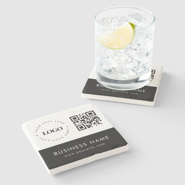Custom Business Logo QR Code & Text Professional  Stone Coaster (Side)