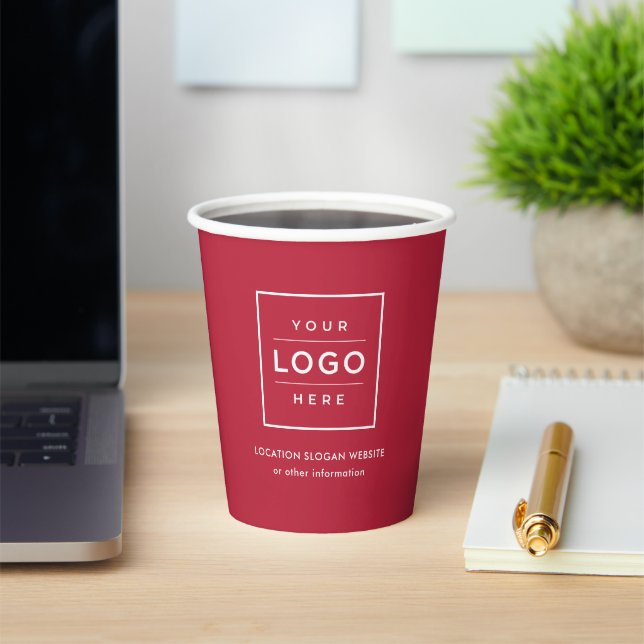 Custom Business Logo Red and White Branded Paper Cups (Insitu)