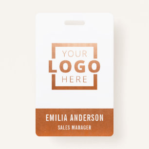 Custom Business Logo Rose Gold Barcode Employee ID Badge