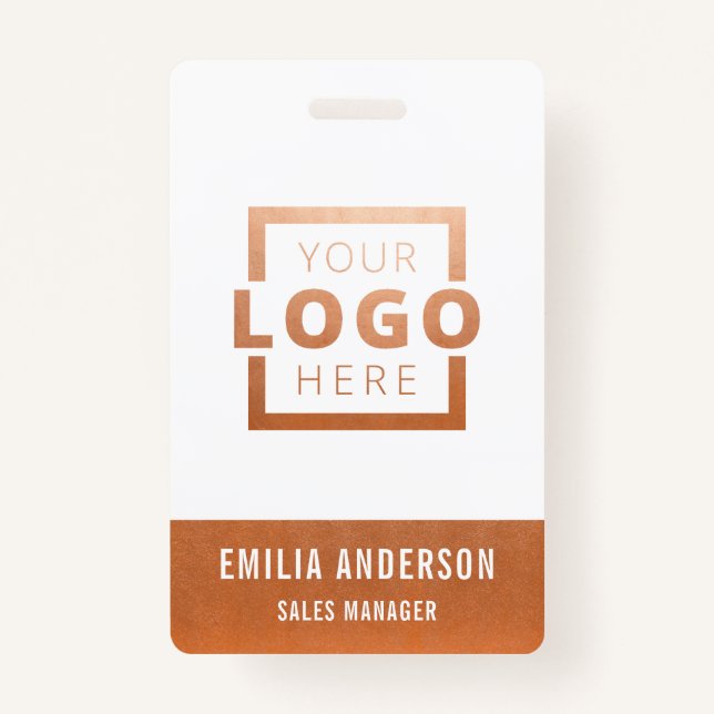 Custom Business Logo Rose Gold Barcode Employee ID Badge (Front)