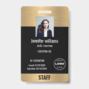 custom business logo sparkle glod & black Photo ID Badge