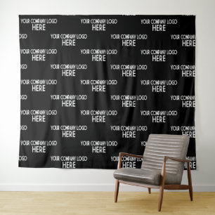 Custom Business Logo Step & Repeat Backdrop Black Tapestry
