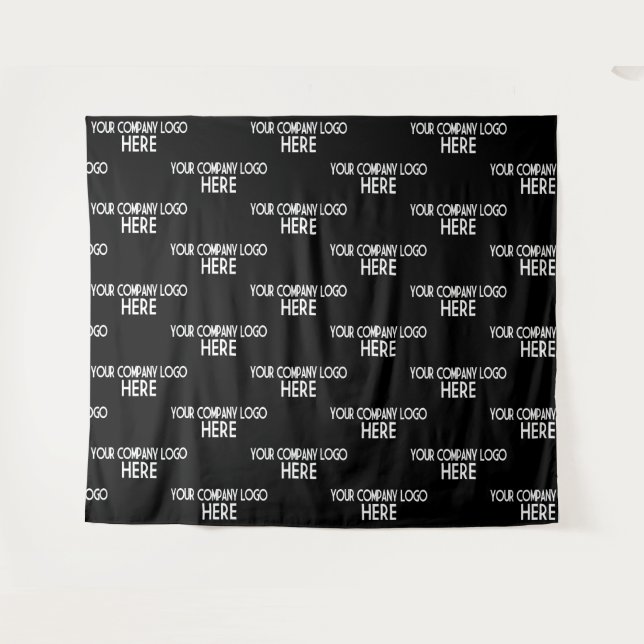 Custom Business Logo Step & Repeat Backdrop Black Tapestry (Front (Horizontal))