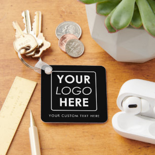 Custom Business Logo & Text Black White Key Ring