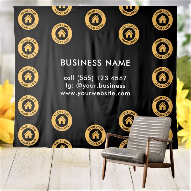 Custom Business Logo Text Corporate Event Black Tapestry (Creator Uploaded)