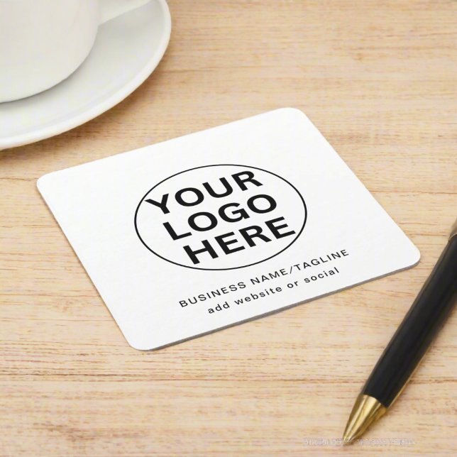 Custom Business Logo & Text l Black & White Promo Square Paper Coaster (Creator Uploaded)