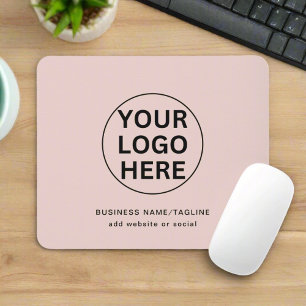 Custom Business Logo & Text l Blush Pink Promo Mouse Pad