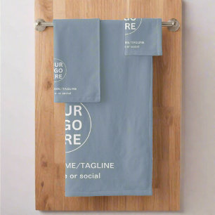 Custom Business Logo & Text l Dusty Blue Promo  Bath Towel Set