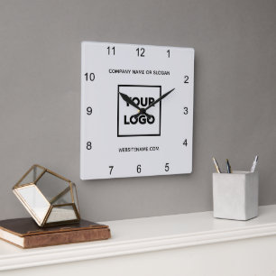Custom Business Logo Text Minimal Grey Square Wall Clock