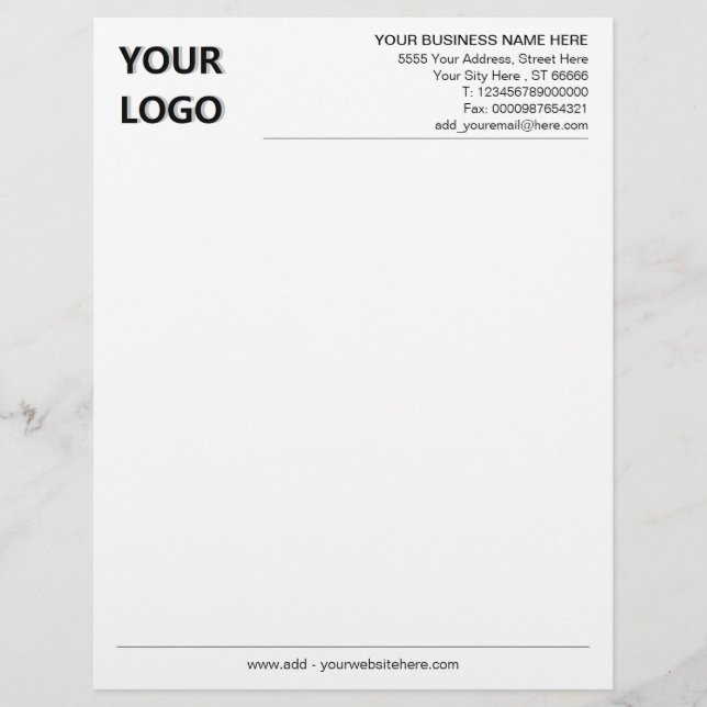 Custom Business Logo Text Personalised Letterhead (Front)
