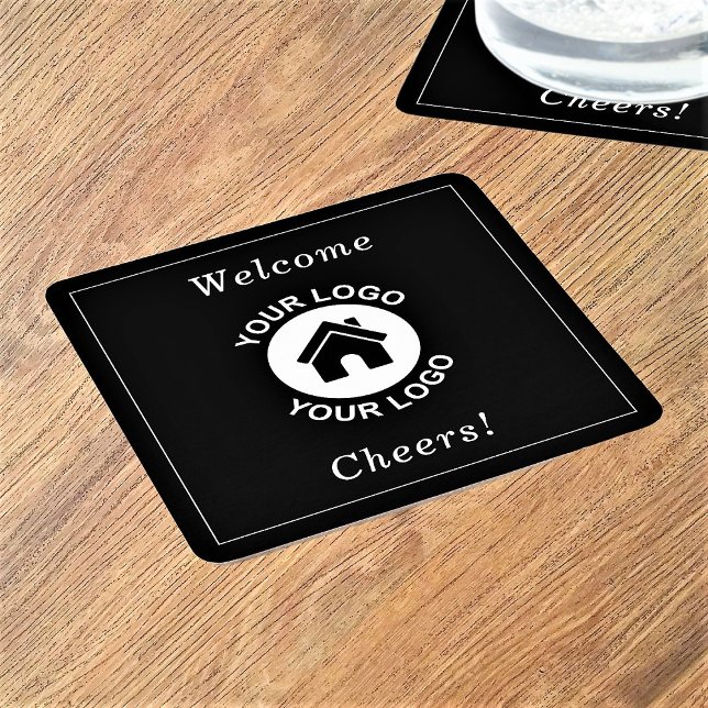 Custom Business Logo Text Promotional Black Square Paper Coaster (Creator Uploaded)