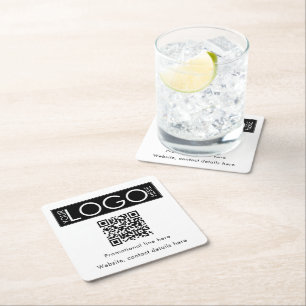 Custom Business Logo Text QR Code Promotional Square Paper Coaster