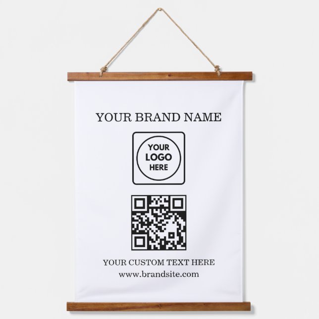 Custom Business Logo Text QR Code Wall Branding Hanging Tapestry (Front)
