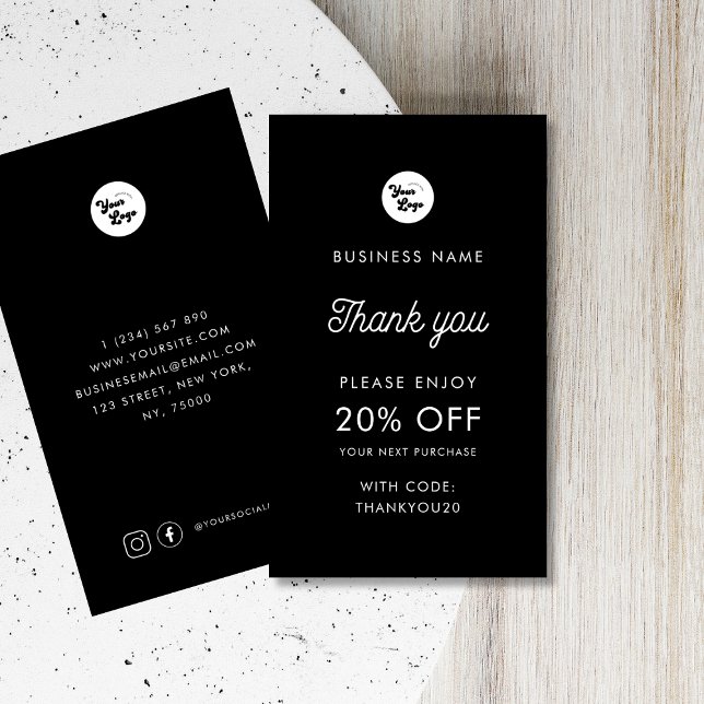 Custom Business Logo Thank You Minimalist Black Discount Card (Creator Uploaded)