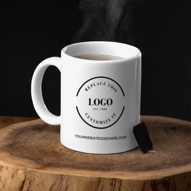 Custom business logo website branded coffee mug (Customizable logo and website on business mug.)