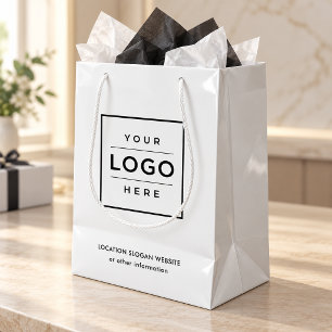 Custom Business Logo White Branded Shopping Medium Gift Bag