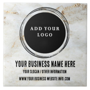 Custom Business Logo White & Gold Marble Ceramic Tile