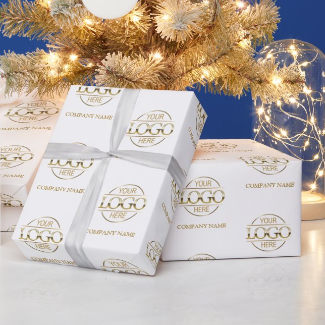 Custom Business Logo White Gold Promotional Wrapping Paper (Holidays)