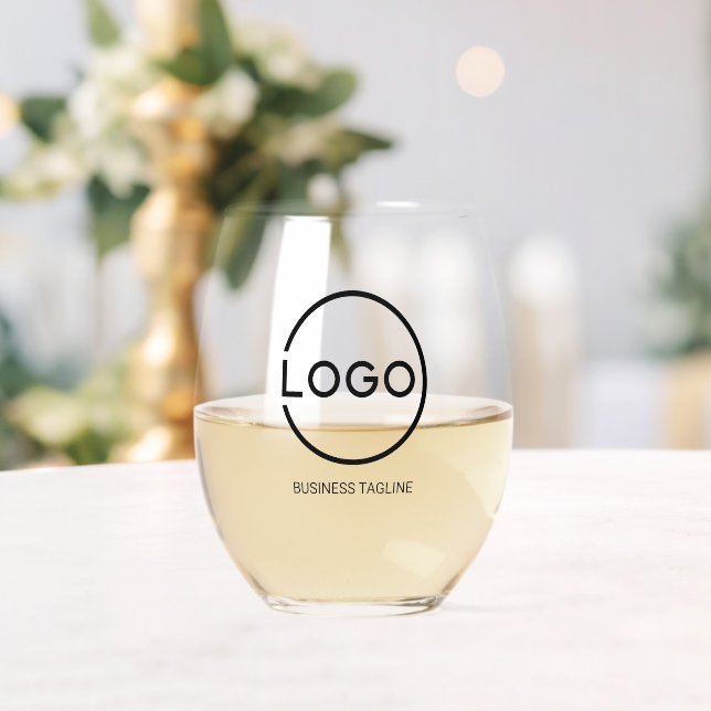 Custom Business Logo with Custom Text Stemless Wine Glass (Insitu (Wedding))