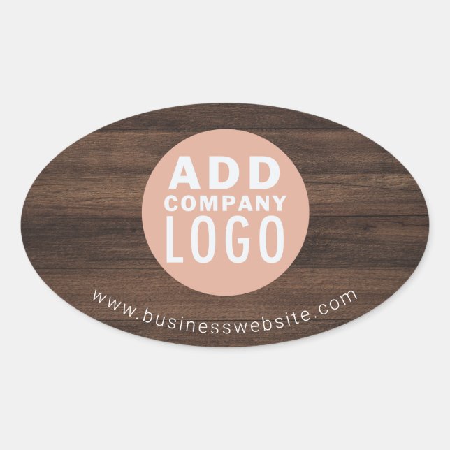 Custom Business Logo Wood Look Elegant Oval Sticker (Front)