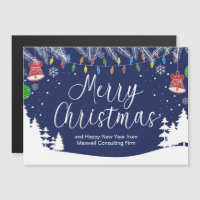 Custom Business Merry Christmas Blue Magnet Card