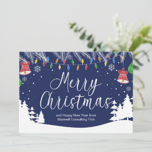 Custom Business Merry Christmas Festive Blue Holiday Card