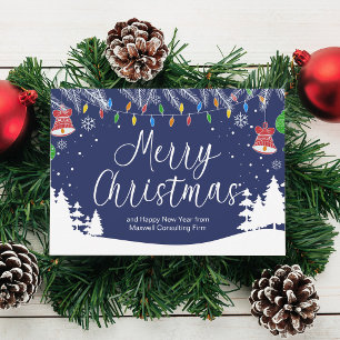 Custom Business Merry Christmas Festive Blue Holiday Card